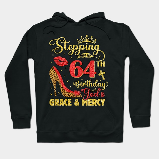 64th Birthday Gods Grace and Mercy Leopard Print Believers Birthday Hoodie by ProArts